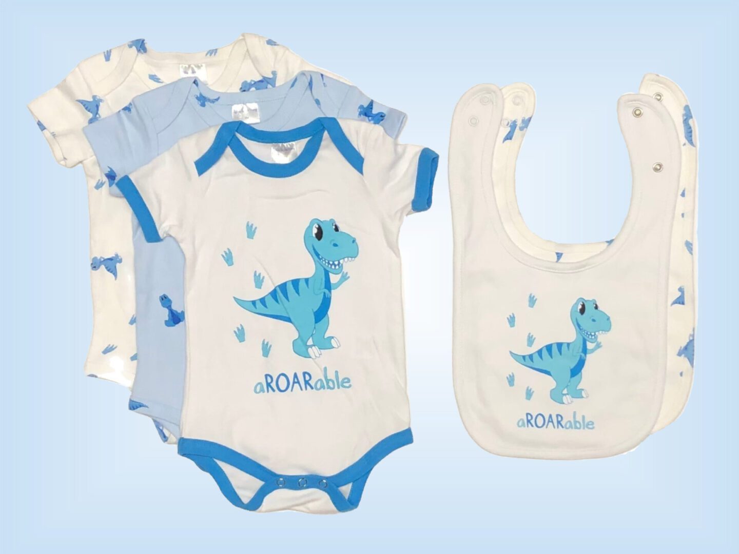 Baby Boy Dinosaur Cute T-Rex Onesie and Bib Set aROARable pic1