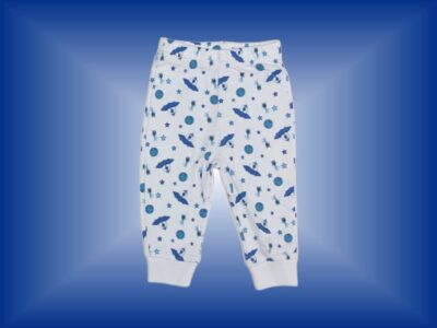 Light Blue Sweatpants with Boy Aliens and Space Saucers pattern to match onesie or t-shirt.