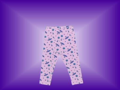 Light Purple Leggings with Girl Aliens and Space Saucers pattern to match onesie or t-shirt.