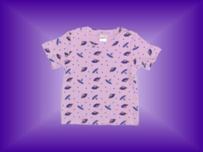 Spaceships - Girl Aliens & Saucers and Girl Astronaut & Rockets Pattern T-shirt. Cute Baby Girl Astronauts in Rockets and Girl Aliens in Space Saucers Pattern on Light Purple with matching Leggings. Sizes 18 months to 3T.