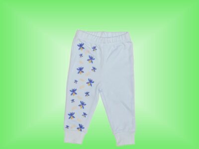 Light Blue Sweatpants with "ZZZZ" and Grumpy Faced Glow Bug on right side pant leg to match Onesie or T-shirt.